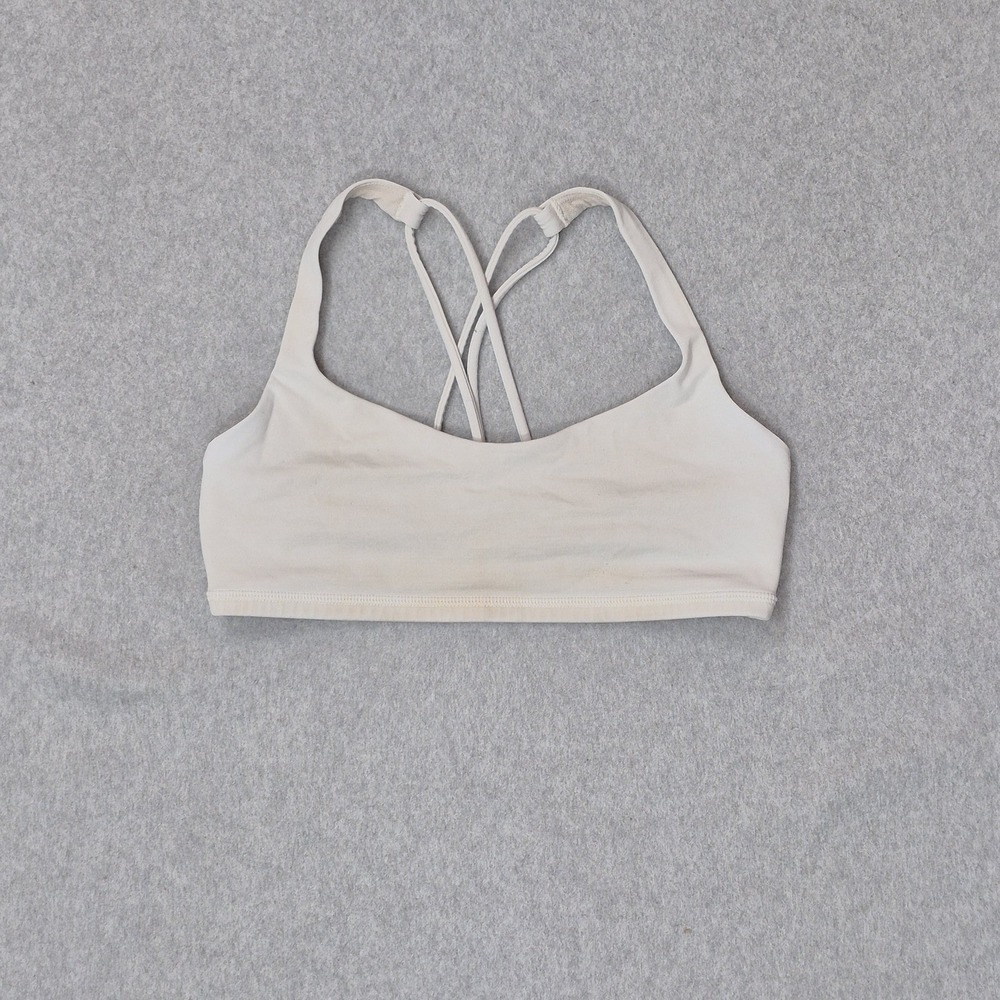 Lululemon Women Sports Bra 6 Beige RFree To Be Wireless Mesh Strap Crossback